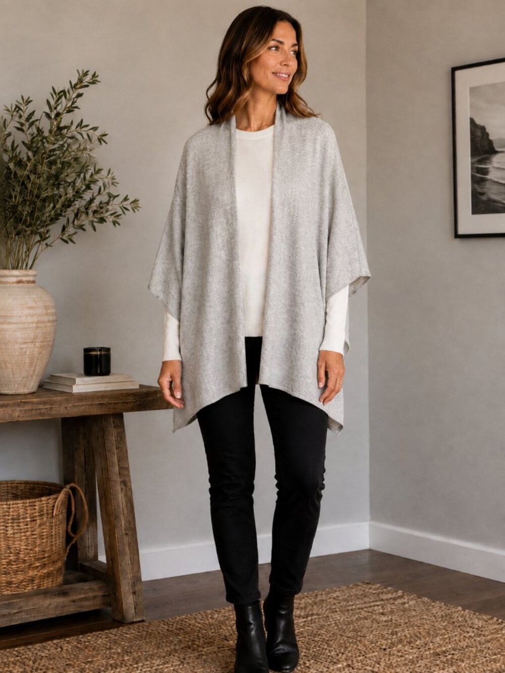 Pure Collection Cashmere Open Front Draped Poncho Wrap Sweater Women's One Size